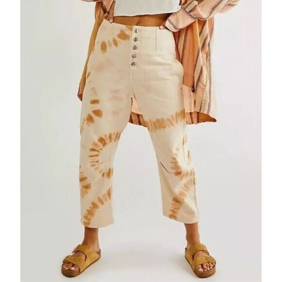 NWOT We The Free People Osaka Tie Dye Relaxed Straight Leg Harem Jeans Womens 29 - Picture 1 of 10